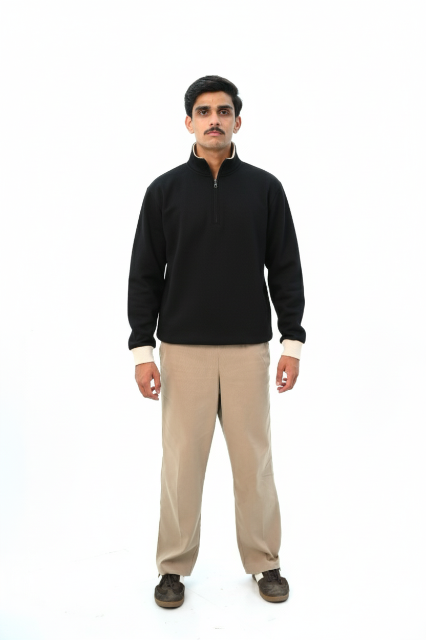 Mock Zip Sweatshirt With Contrast Rib