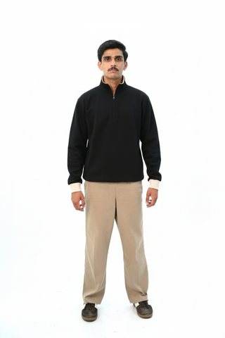 Mock Zip Sweatshirt With Contrast Rib