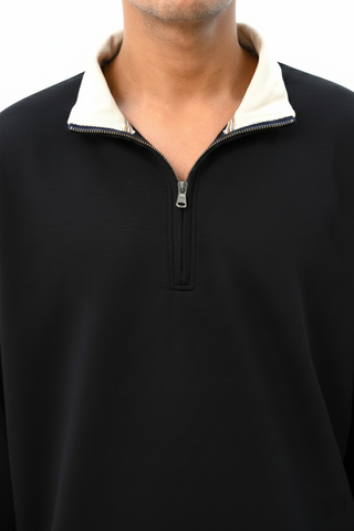 Mock Zip Sweatshirt With Contrast Rib