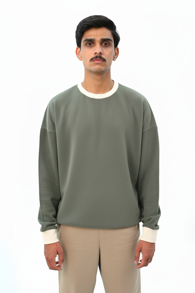 Dropped Shoulder Sweatshirt with Contrast Rib