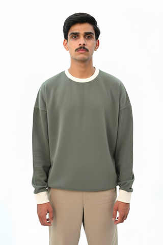 Dropped Shoulder Sweatshirt with Contrast Rib