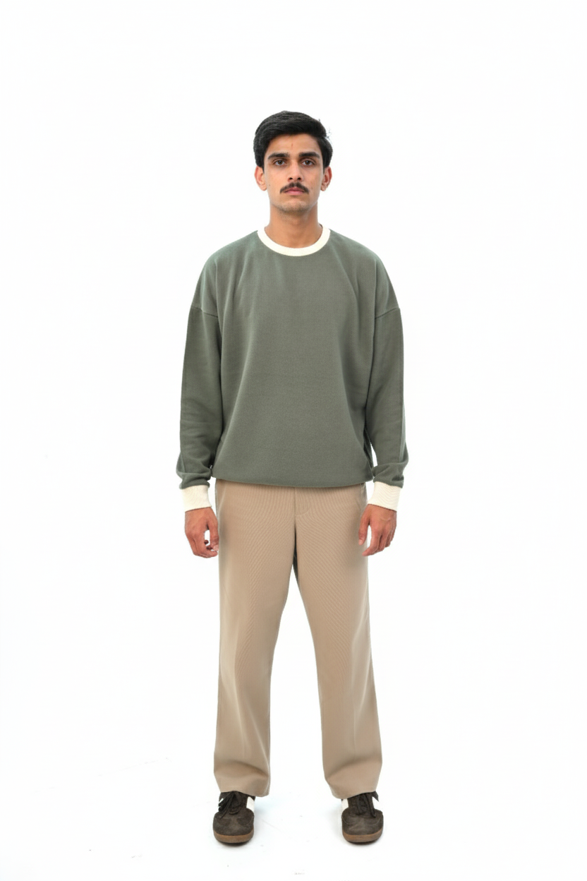 Dropped Shoulder Sweatshirt with Contrast Rib