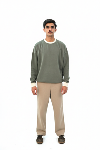 Dropped Shoulder Sweatshirt with Contrast Rib