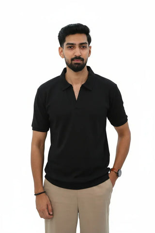 Black Johnny Collar Polo