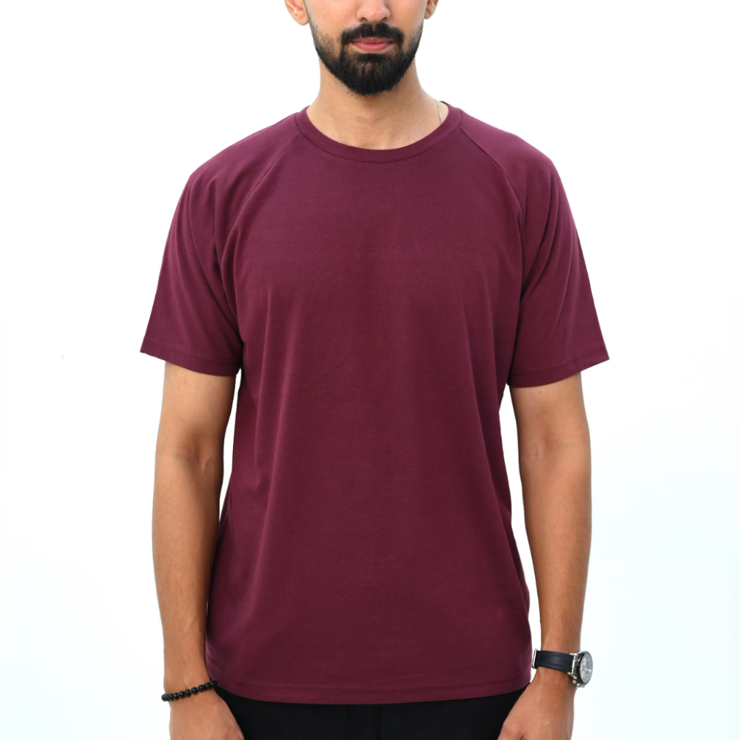 Raglan Sleeve Basic T-Shirt with Back Panel Detail