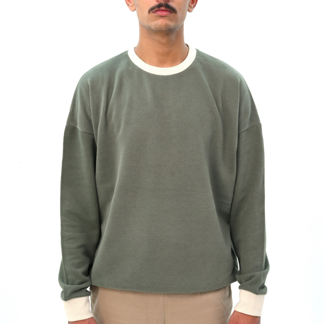 Dropped Shoulder Sweatshirt with Contrast Rib