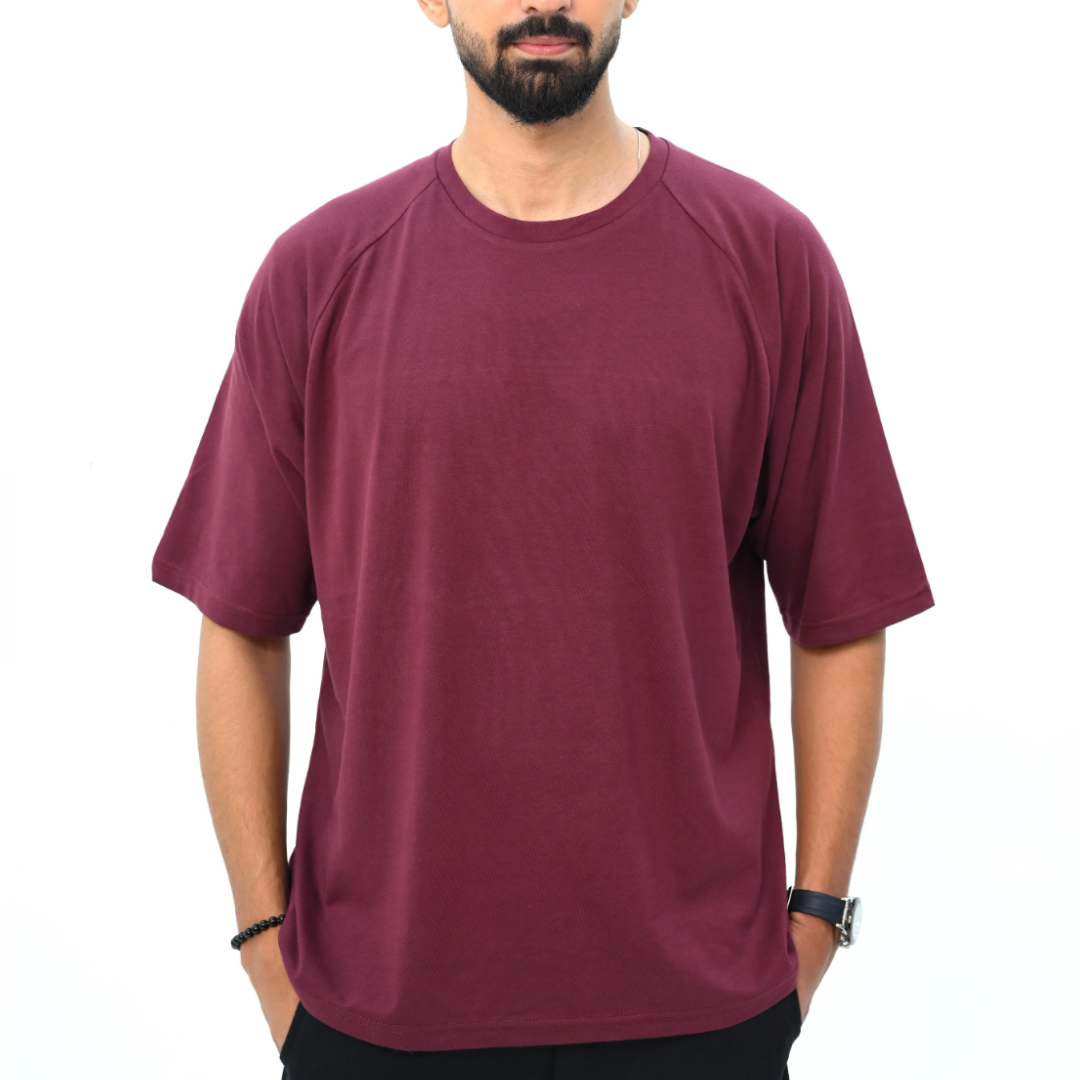 Raglan Sleeve Drop Shoulder T-Shirt with Back Panel Detail