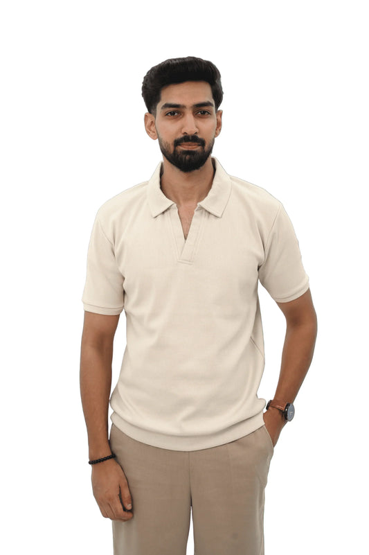 Textured Johnny Collar Polo
