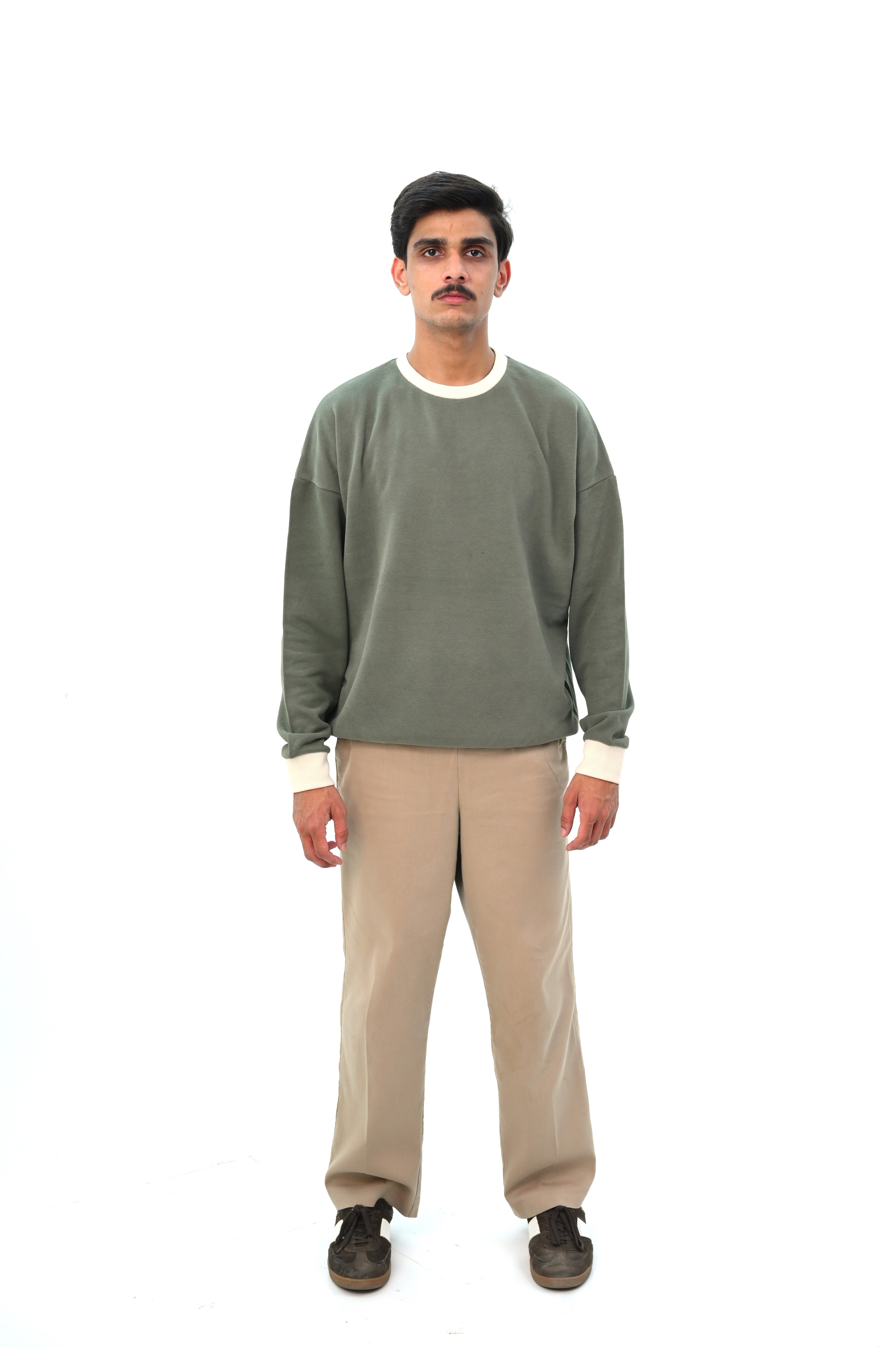 Dropped Shoulder Sweatshirt with Contrast Rib