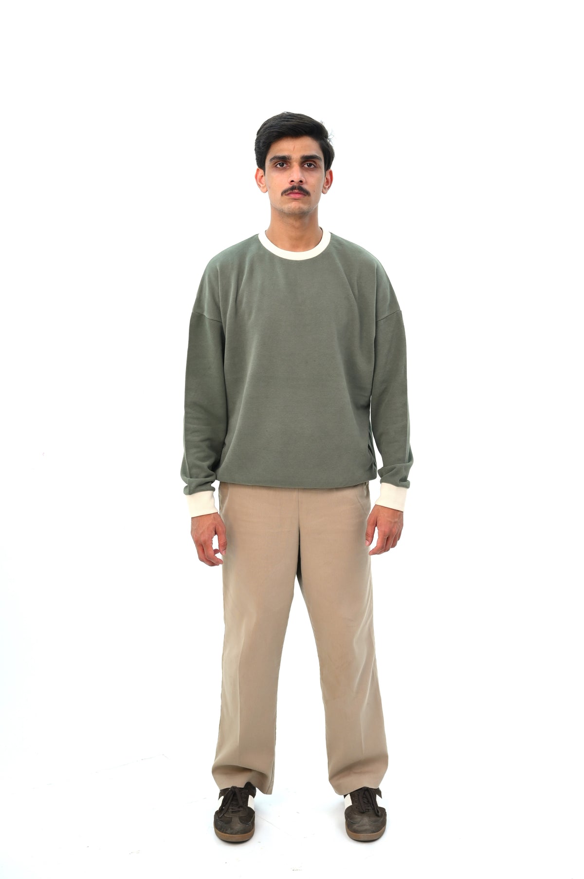 Dropped Shoulder Sweatshirt with Contrast Rib