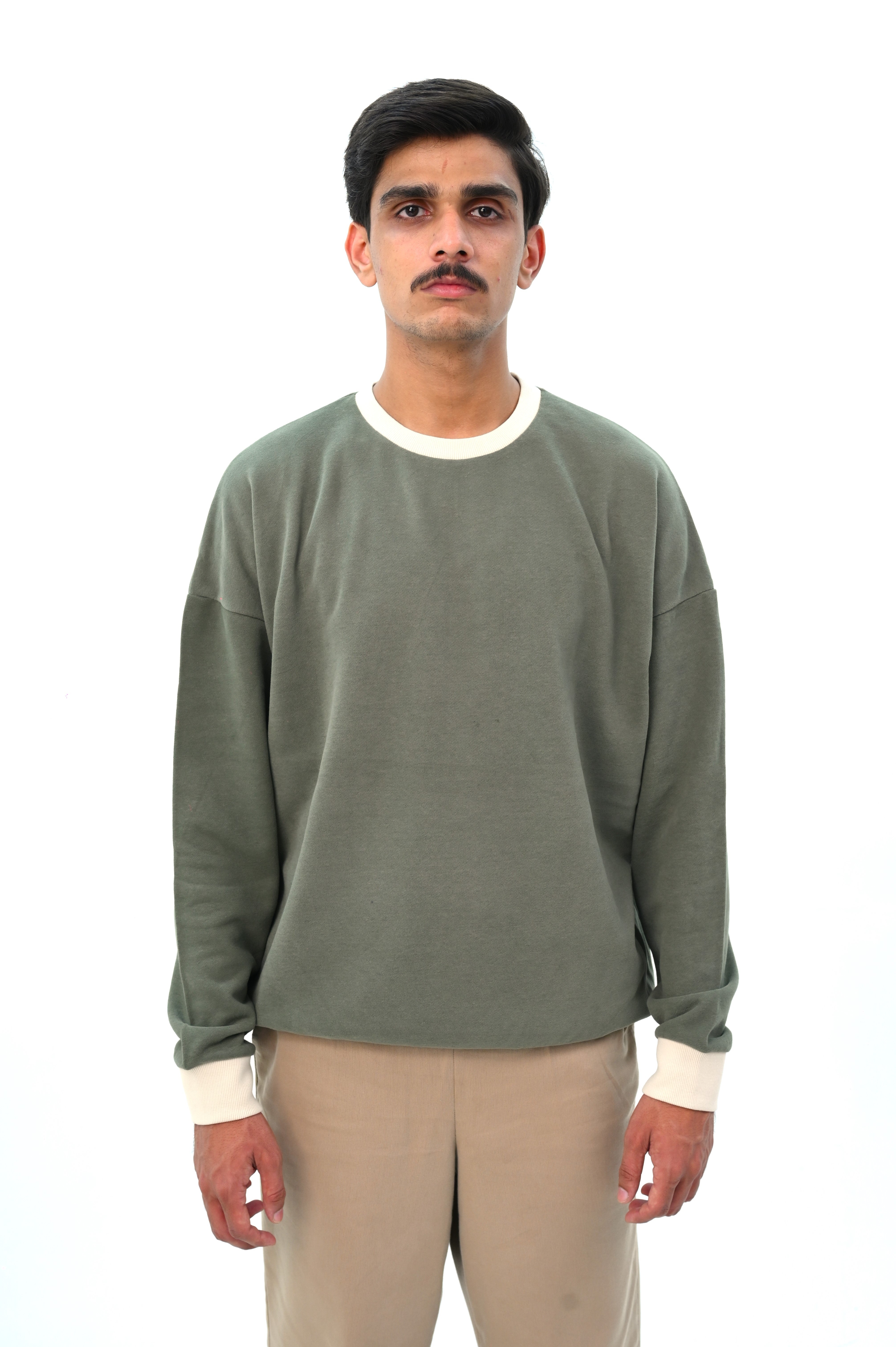 Dropped Shoulder Sweatshirt with Contrast Rib