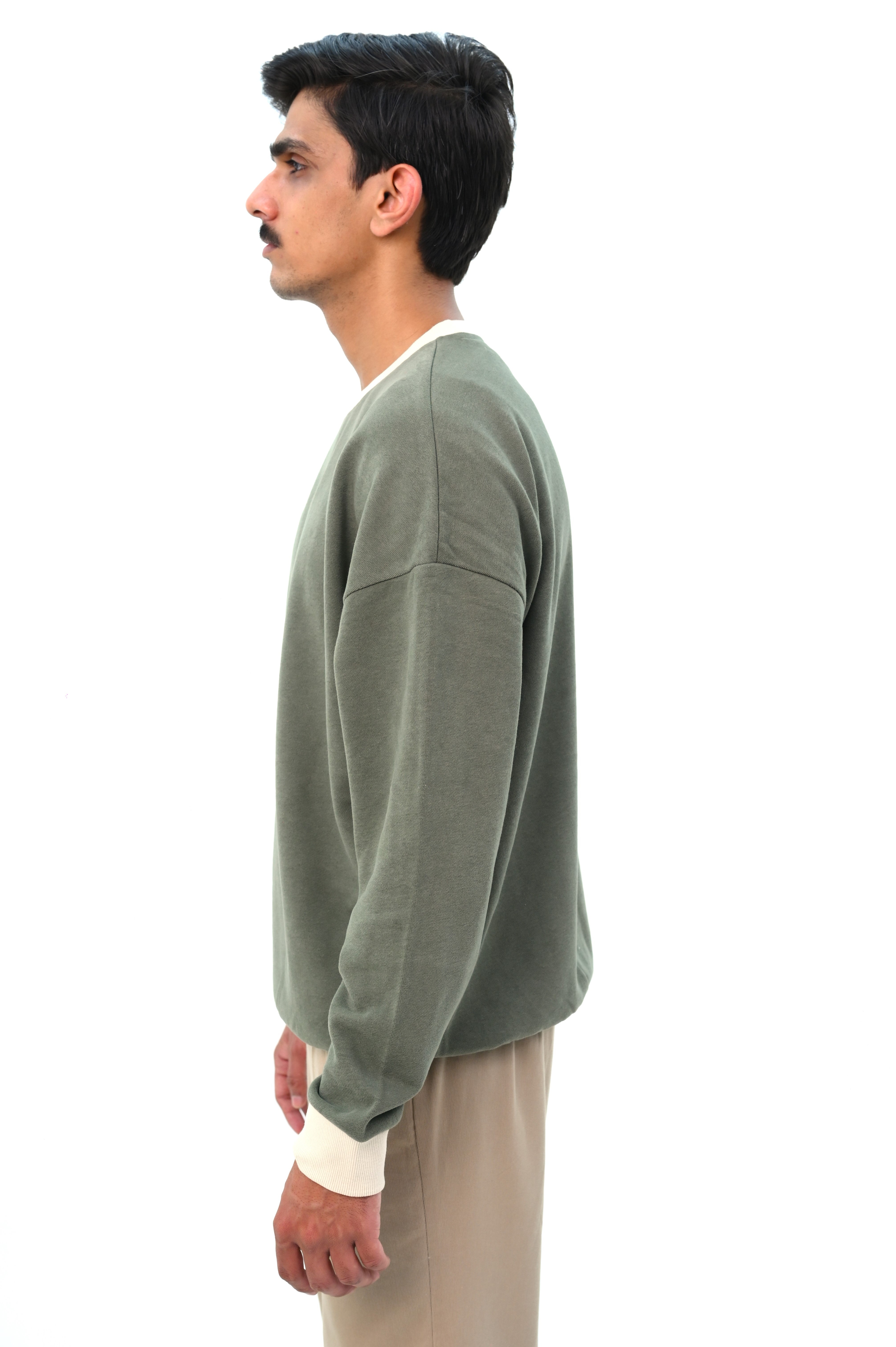 Dropped Shoulder Sweatshirt with Contrast Rib
