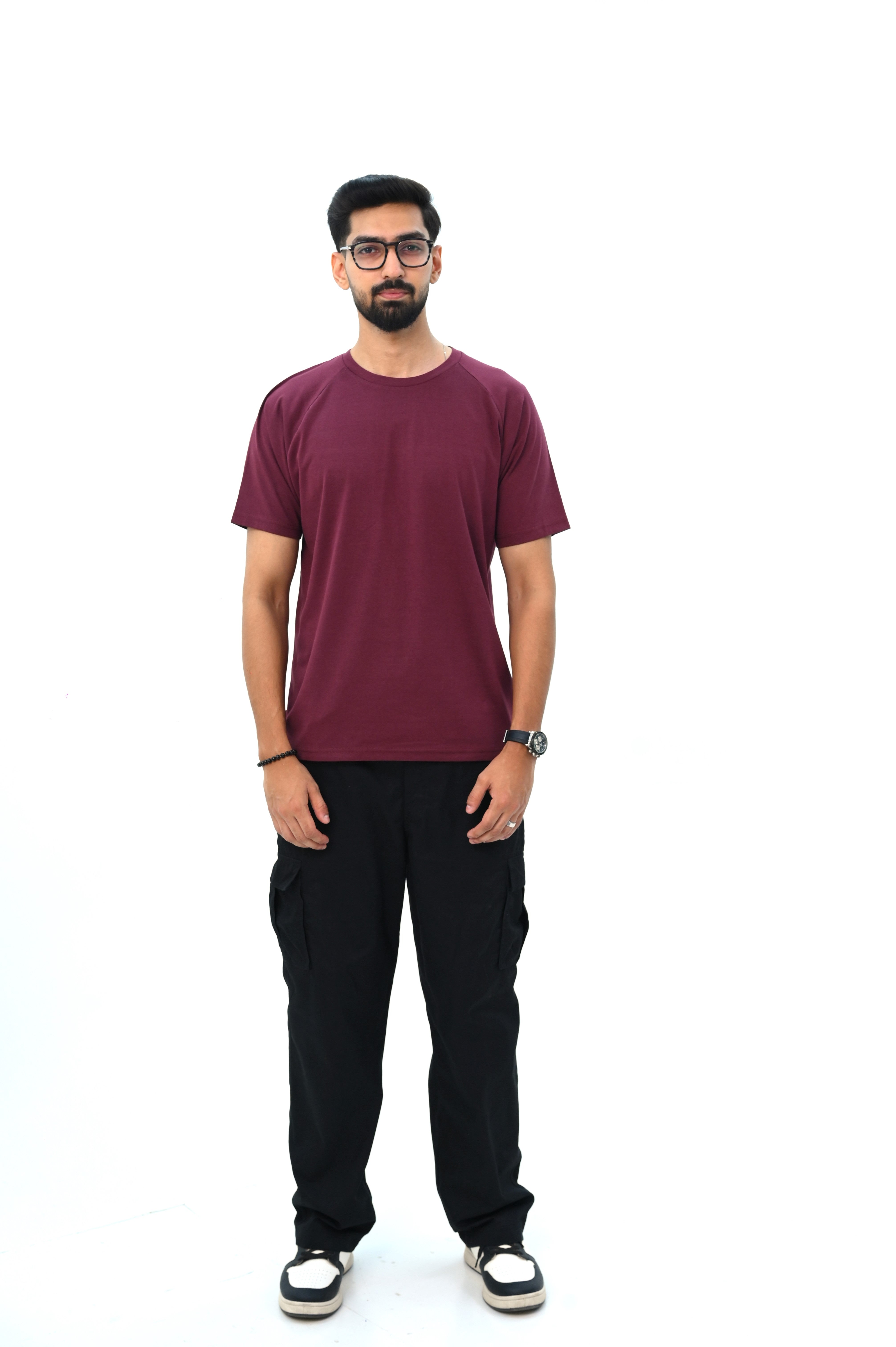 Raglan Sleeve Basic T-Shirt with Back Panel Detail