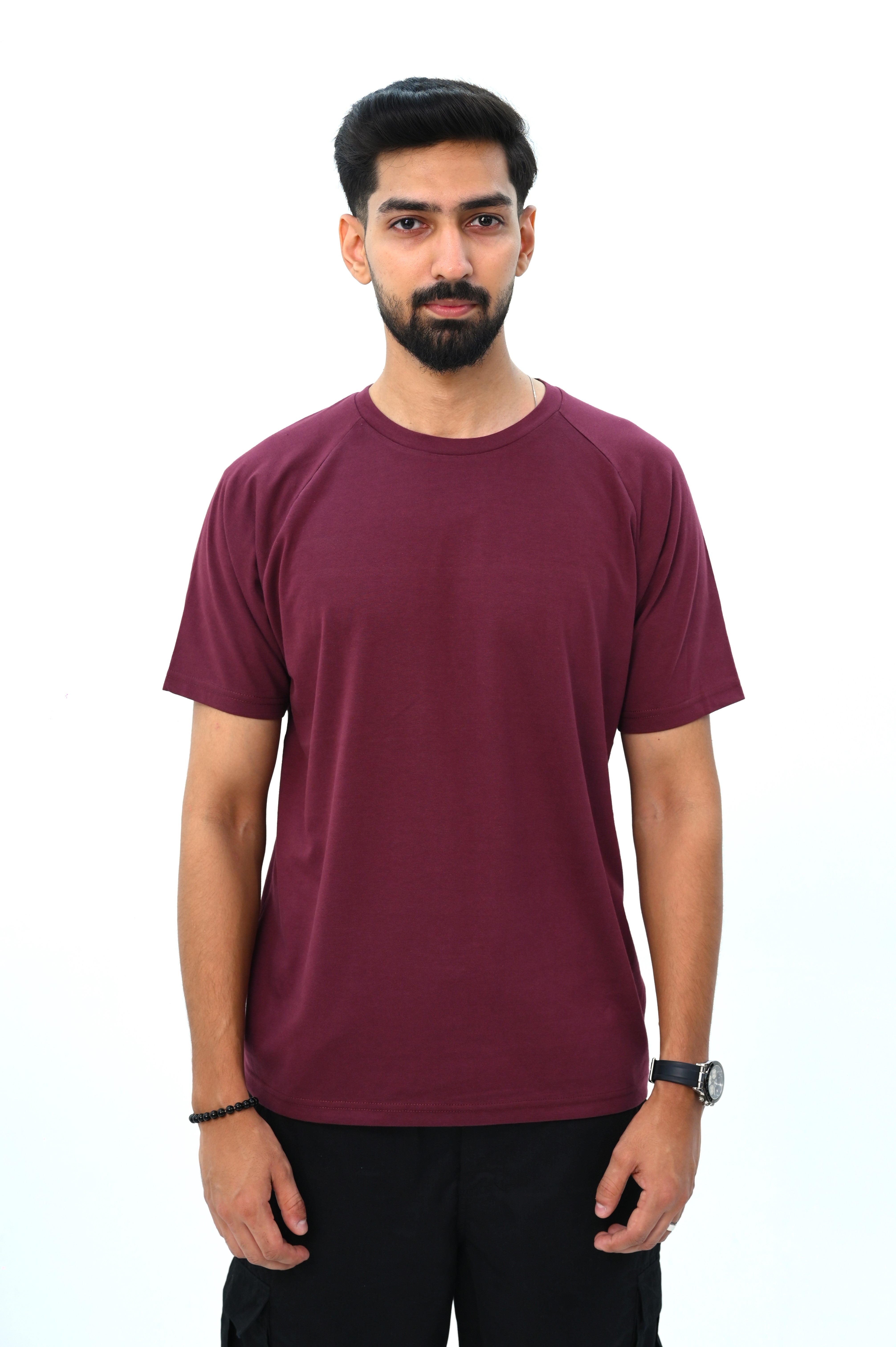 Raglan Sleeve Basic T-Shirt with Back Panel Detail
