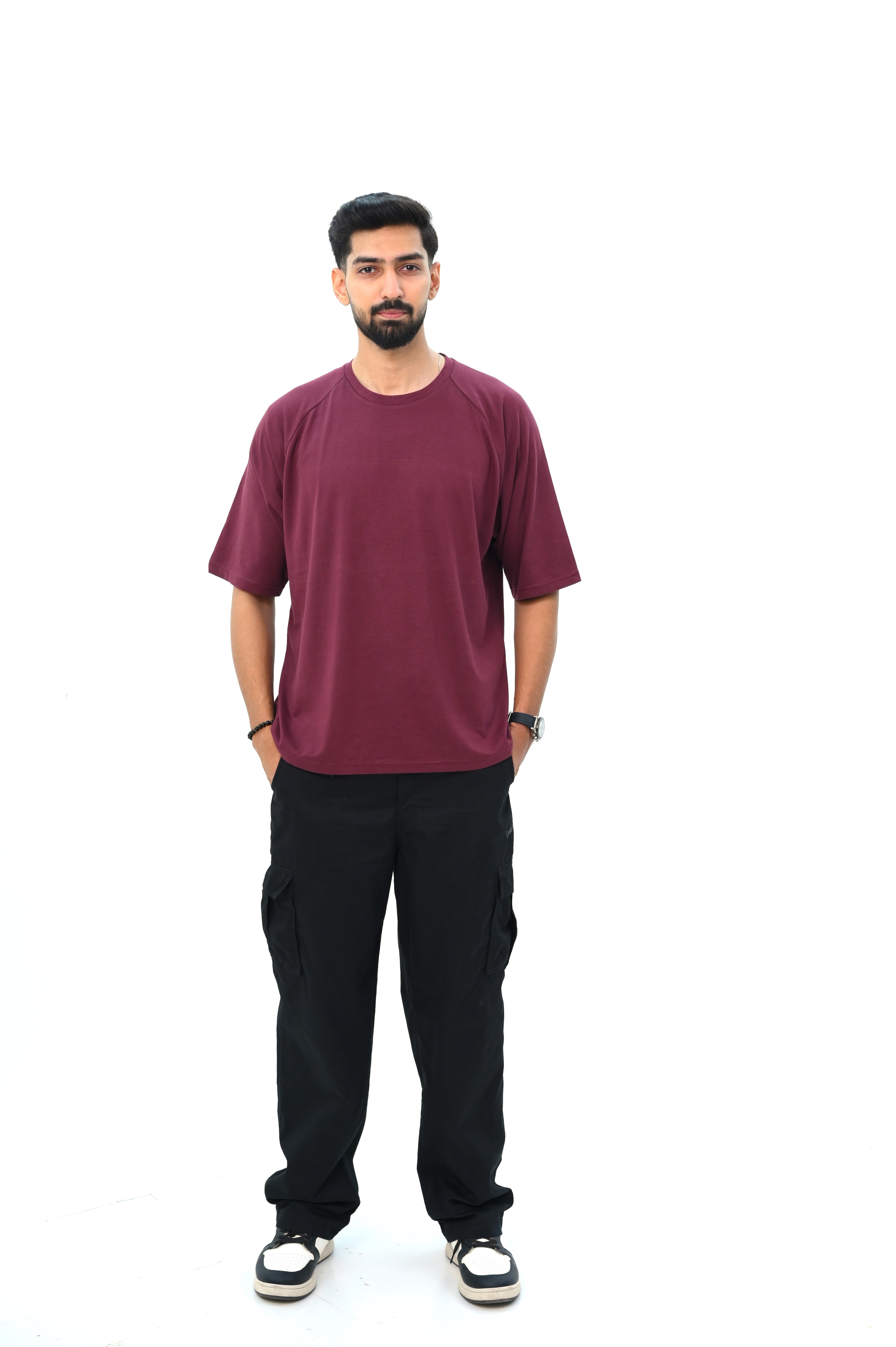 Raglan Sleeve Drop Shoulder T-Shirt with Back Panel Detail