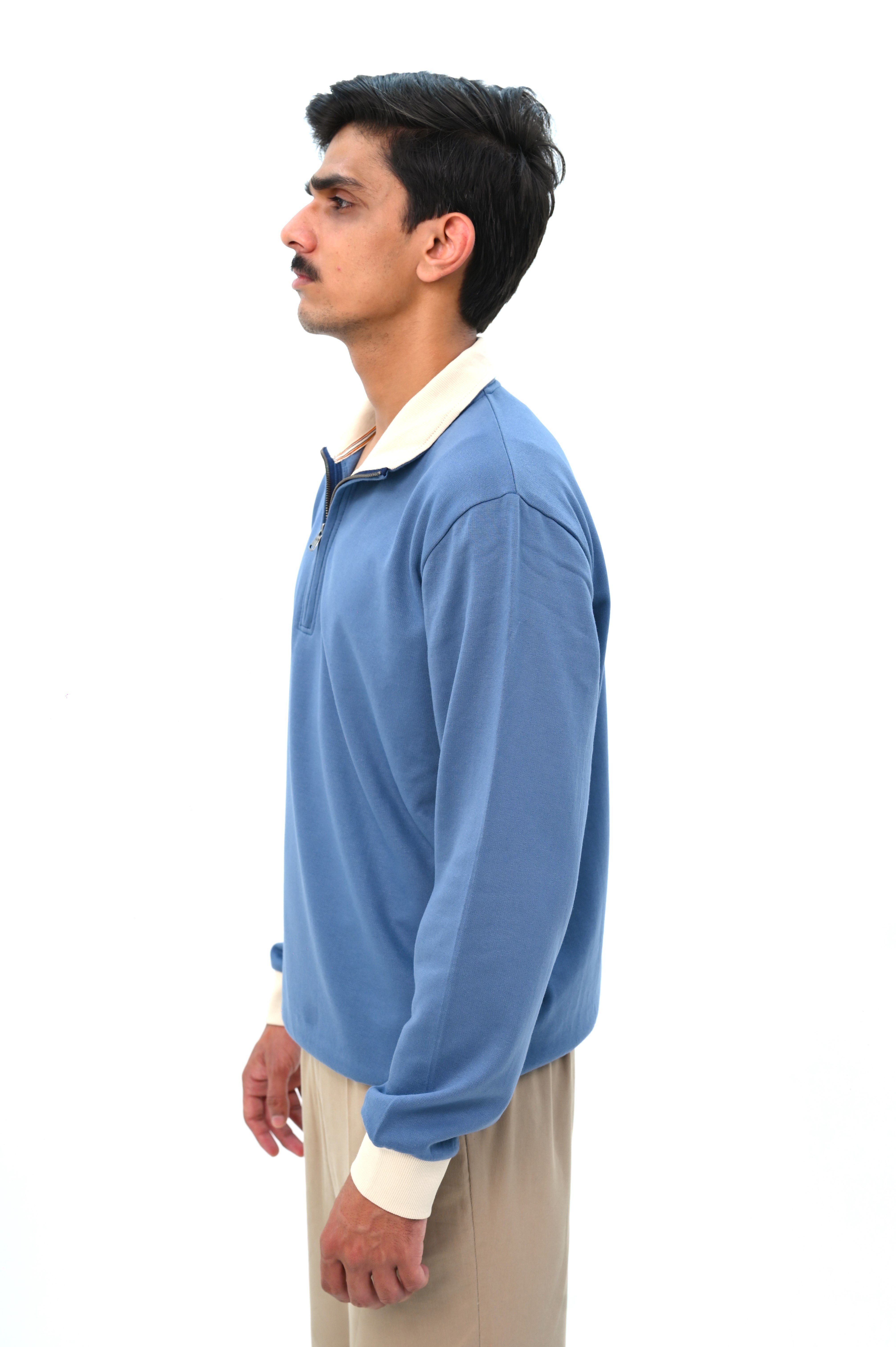 Mock Zip Sweatshirt With Contrast Rib