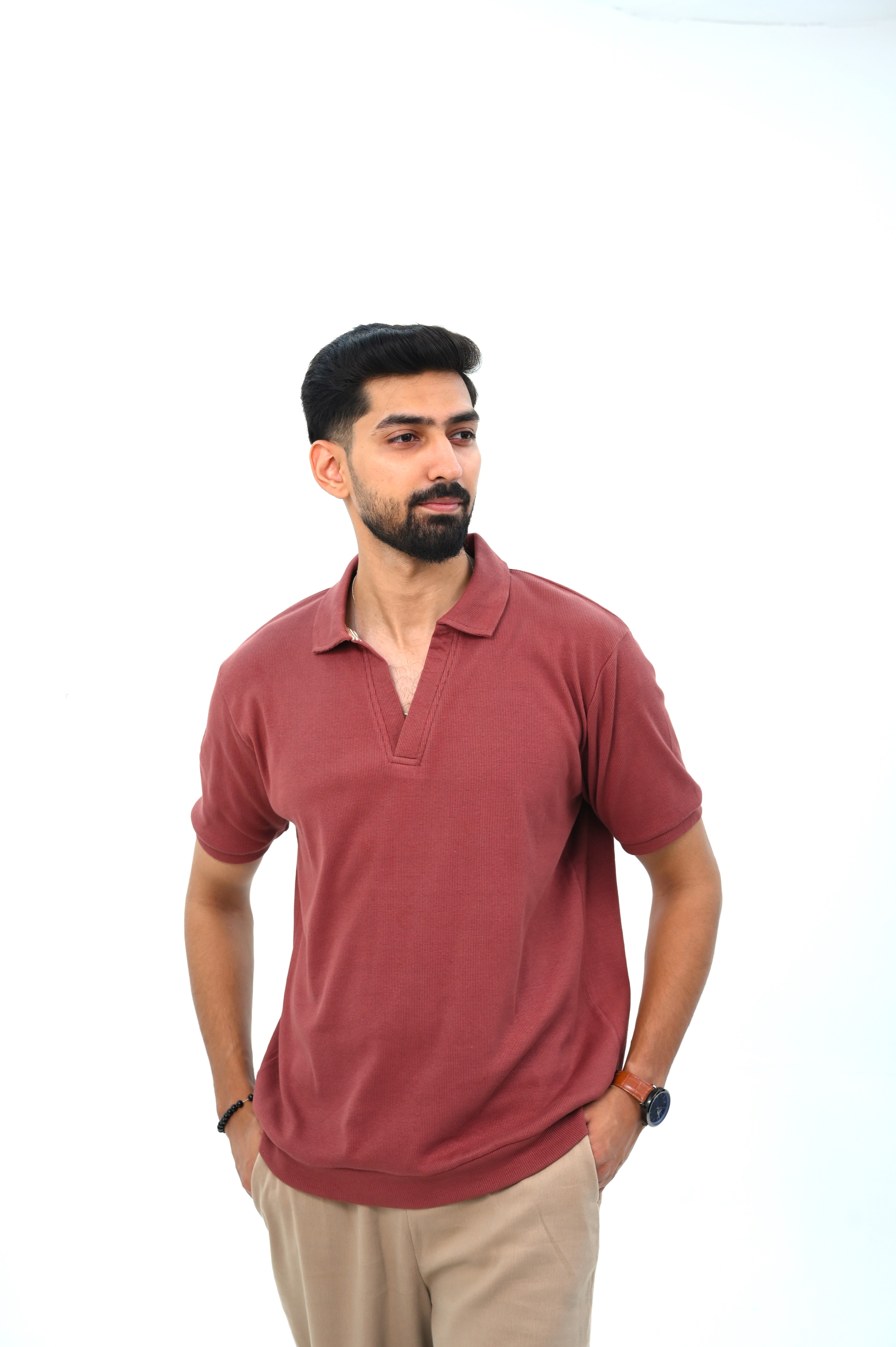 Textured Johny Collar Polo