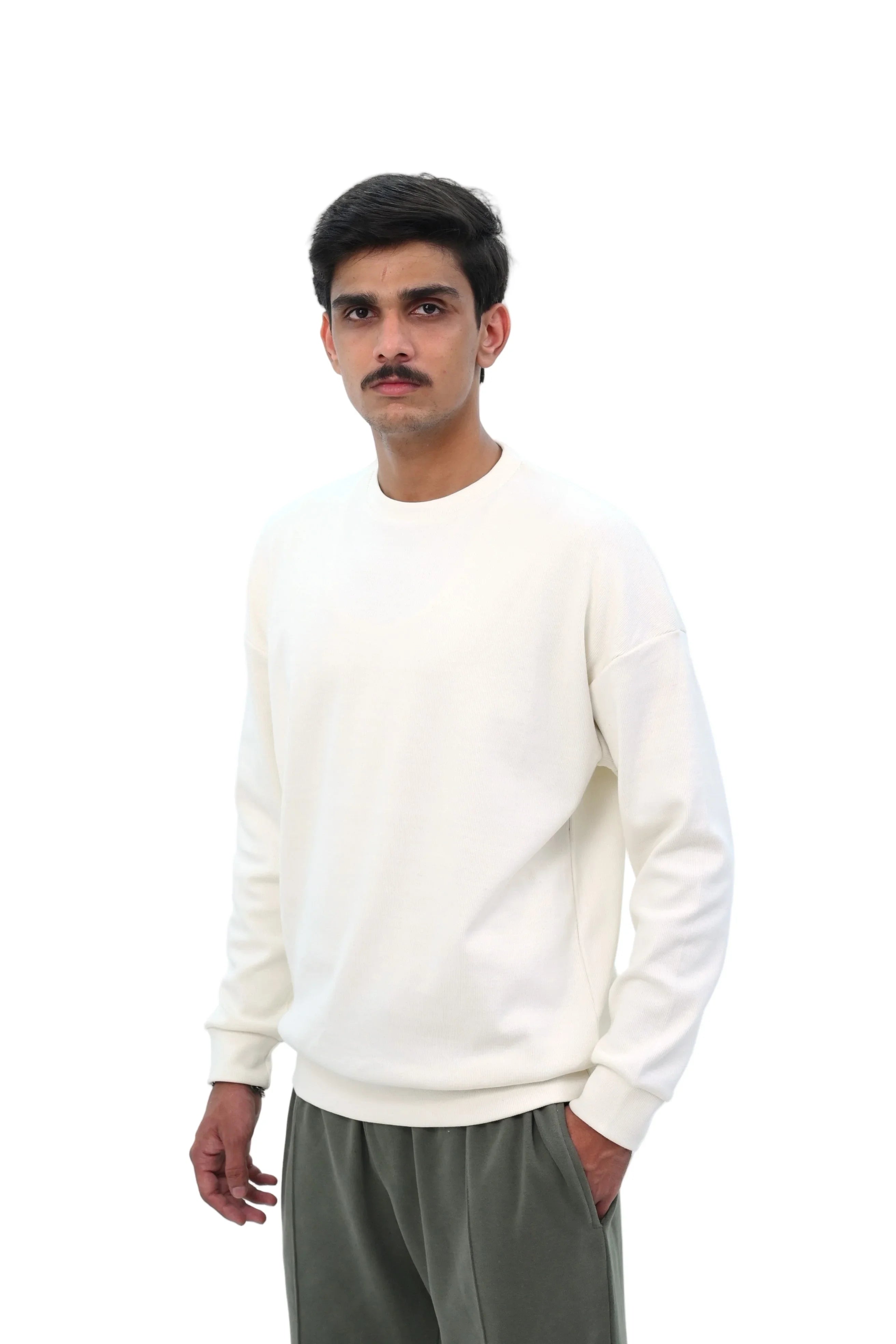 Drop Shoulder Textured Sweat Shirt