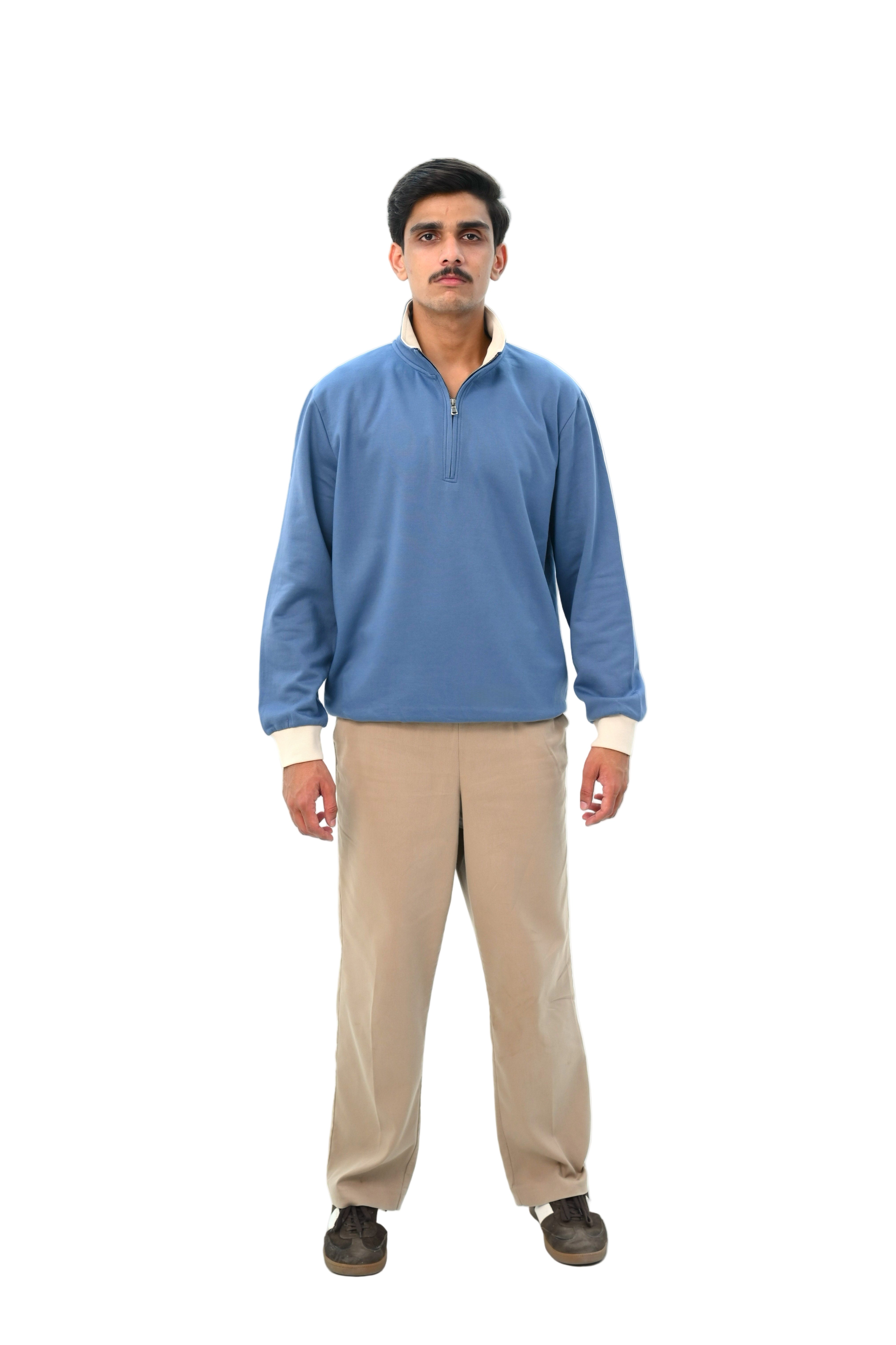 Mock Zip Sweatshirt With Contrast Rib