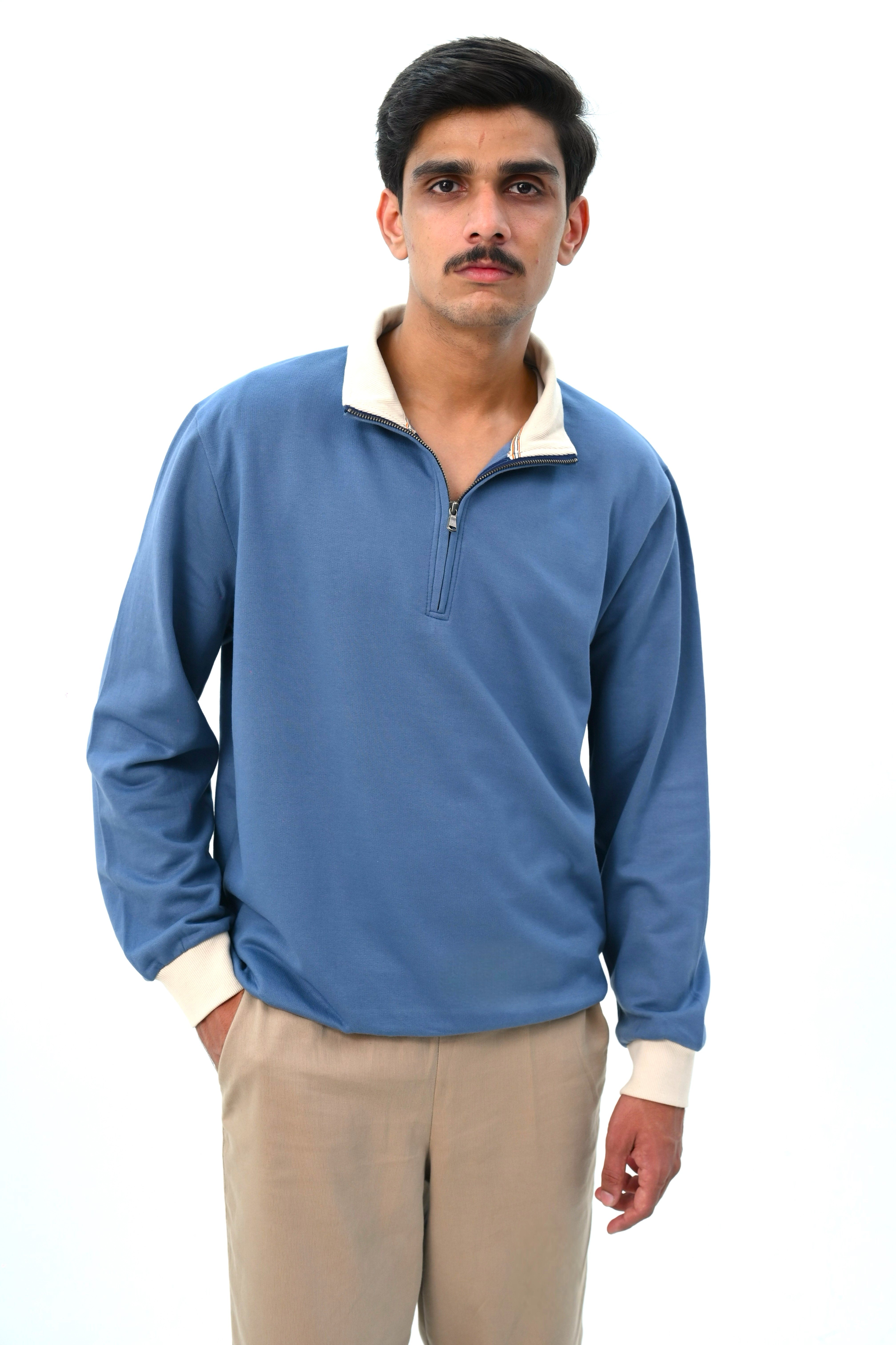 Blue fleece quarter zipper